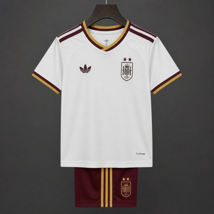 2 Star 2026 Kids Spain Away White Jersey With Champion Patch