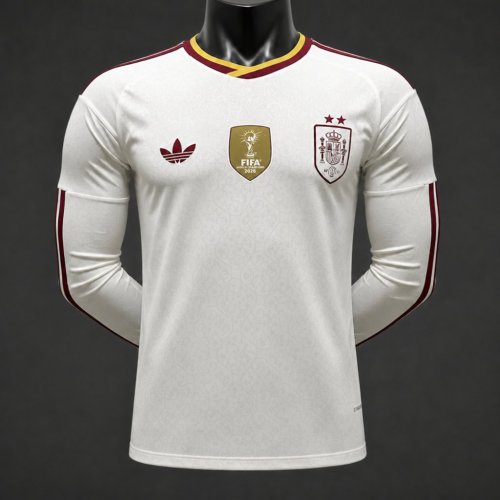 Player Version 2 Star 2026 Spain Away White Long Sleeve Jersey With Champion Patch