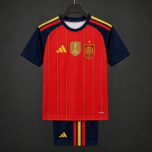 2 Star 2026 Kids Spain Home Jersey With Champion Patch