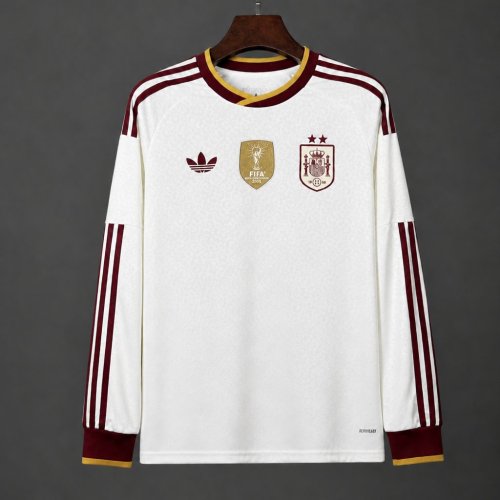 2 Star 2026 Spain Away White Long Sleeve Jersey With Champion Patch