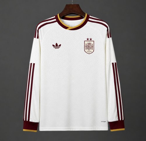 2 Star 2026 Spain Away White Long Sleeve Jersey With Champion Patch