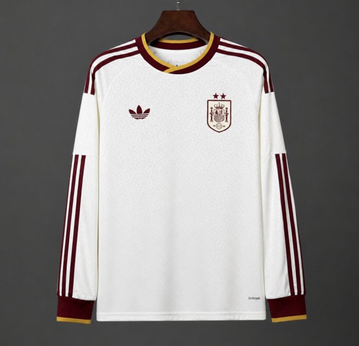 2 Star 2026 Spain Away White Long Sleeve Jersey With Champion Patch