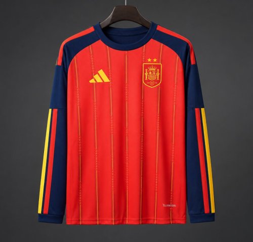 2 Star 2026 Spain Home Long Sleeve Jersey With Champion Patch