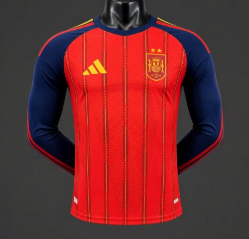 Player Version 2 Star 2026 Spain Home Long Sleeve Jersey With Champion Patch