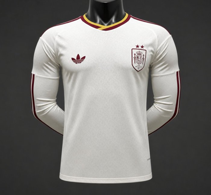 Player Version 2 Star 2026 Spain Away White Long Sleeve Jersey With Champion Patch