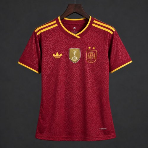 2 Star 2026 Womens Spain Away Red Special Edition Jersey With Champion Patch