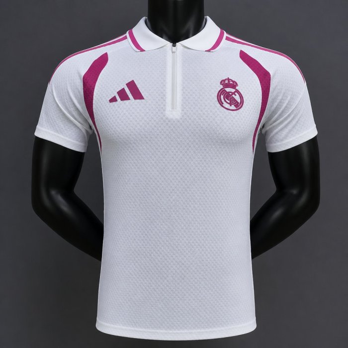 26/27 Real Madrid White with Pink Polo Jersey