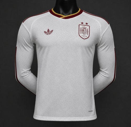 Player Version 2 Star 2026 Spain Away White Long Sleeve Jersey