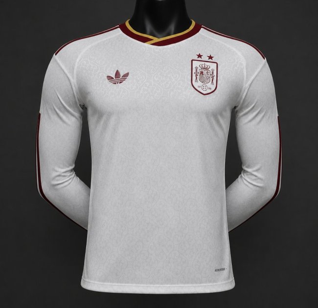 Player Version 2 Star 2026 Spain Away White Long Sleeve Jersey