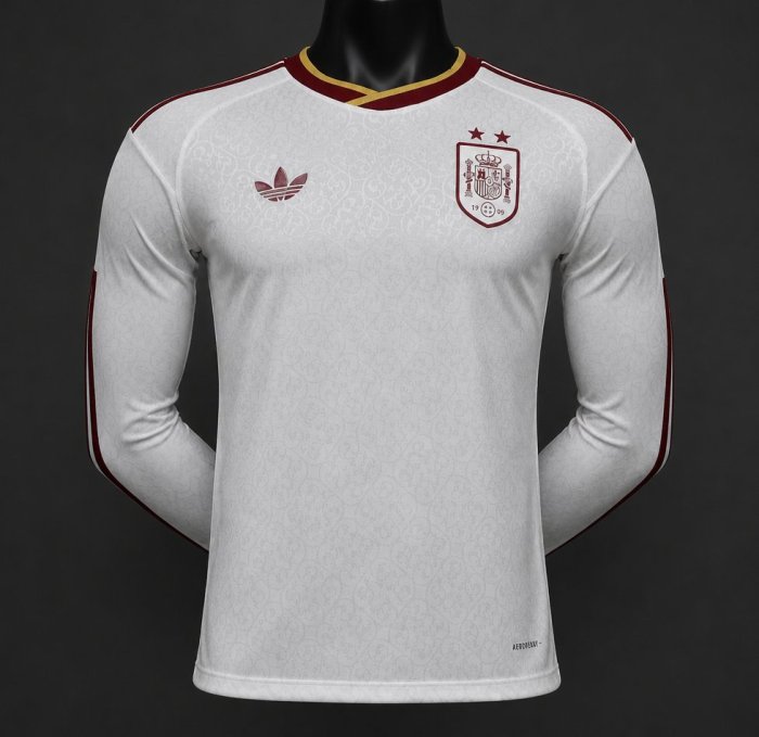 Player Version 2 Star 2026 Spain Away White Long Sleeve Jersey