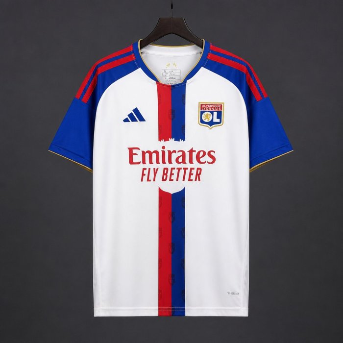 26/27 Olympique Lyonnais White with Blue & Red Stripe Home Jersey