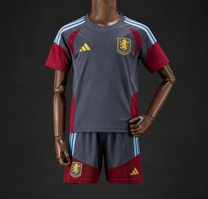 26/27 Kids Aston Villa Grey & Claret Training Kit Jersey