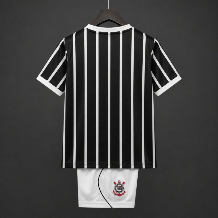 26/27 Kids Corinthians Black & White Stripes Away Jersey Kit