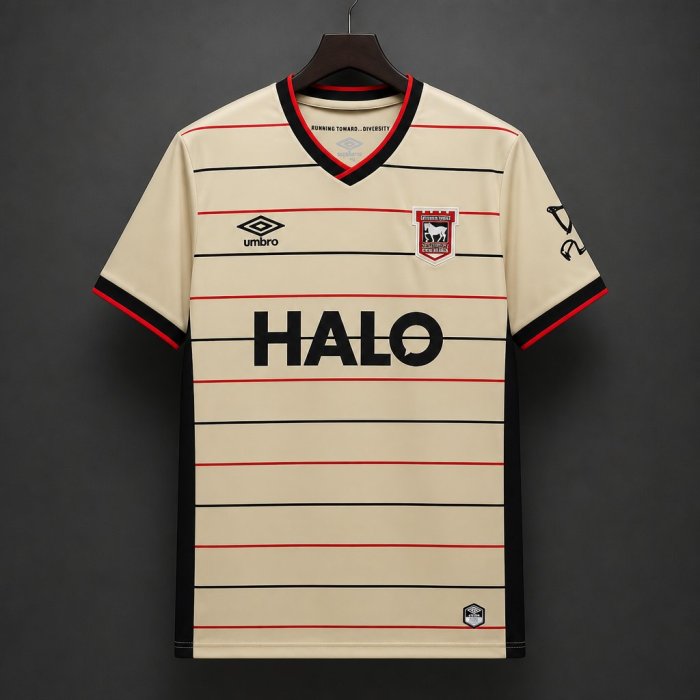 26/27 Ipswich Town Cream with Black & Red Stripes Away Jersey