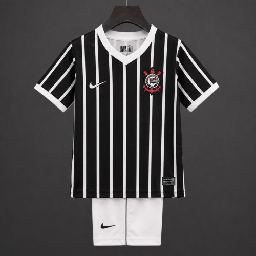 26/27 Kids Corinthians Black & White Stripes Away Jersey Kit