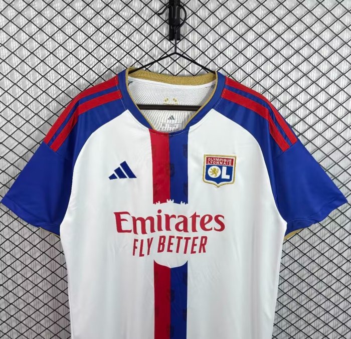 26/27 Olympique Lyonnais White with Blue & Red Stripe Home Jersey
