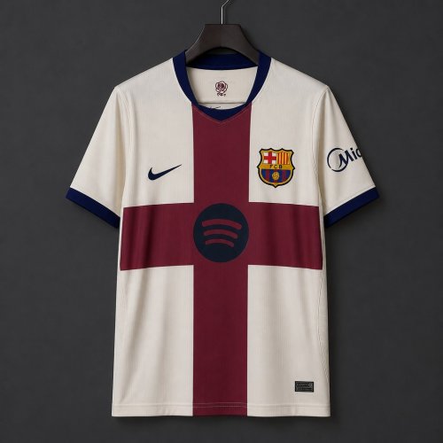 26/27 Barcelona White with Burgundy Cross Away Jersey