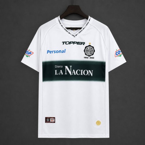 Retro 2002 Club Olimpia White with Dark Green Band Centenary Home Jersey