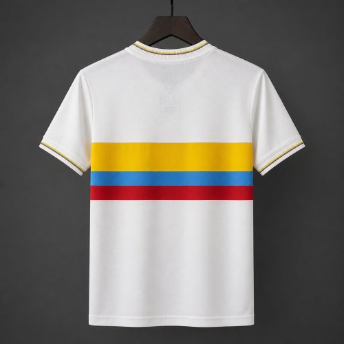 Retro 1990 Colombia White With Tricolor Stripes Away Jersey