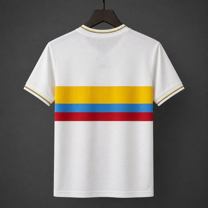 Retro 1990 Colombia White With Tricolor Stripes Away Jersey