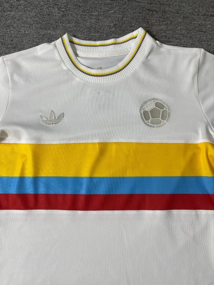 Retro 1990 Colombia White With Tricolor Stripes Away Jersey