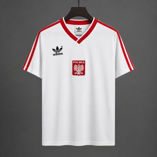 Retro 1982 Poland White with Red Stripes Home Jersey