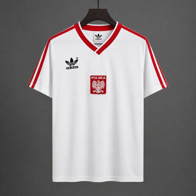 Retro 1982 Poland White with Red Stripes Home Jersey