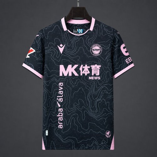 26/27 Deportivo Alavés Black with Pink Topographic Pattern Away Jersey