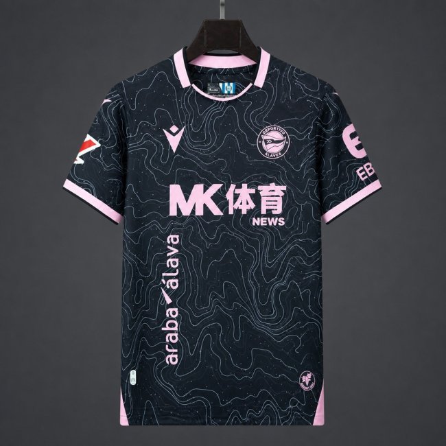 26/27 Deportivo Alavés Black with Pink Topographic Pattern Away Jersey
