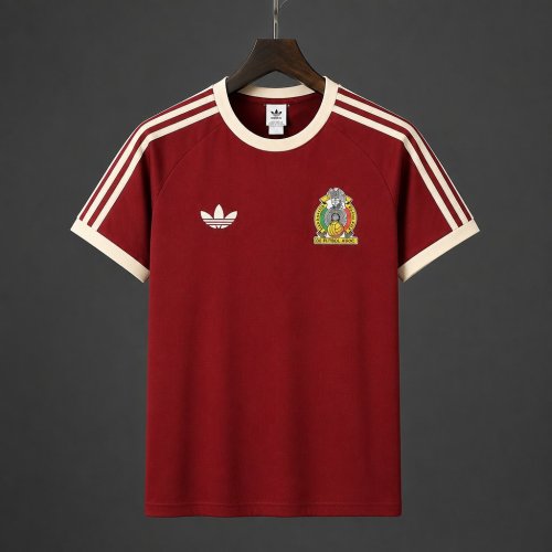 2026 Mexico Dark Red Adicolor 3-Stripes Casual Retro T-Shirt
