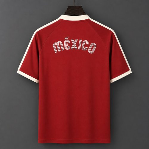 2026 Mexico Dark Red Adicolor 3-Stripes Casual Retro T-Shirt