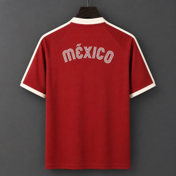 2026 Mexico Dark Red Adicolor 3-Stripes Casual Retro T-Shirt