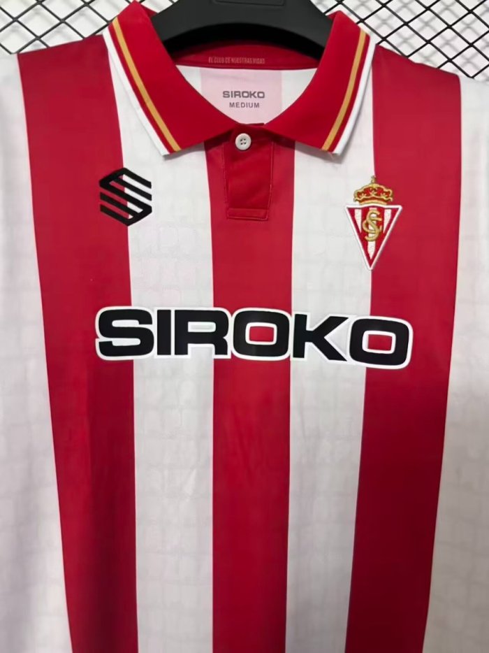 26/27 Sporting de Gijón Red & White Stripes Home Jersey