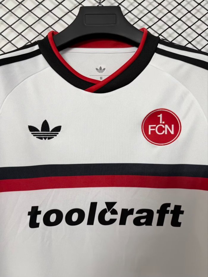 26/27 1. FC Nürnberg White with Black & Red Stripe Away Jersey