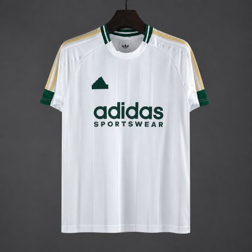 26/27 Adidas Originals  White with Green Stripe Retro Football T-Shirt