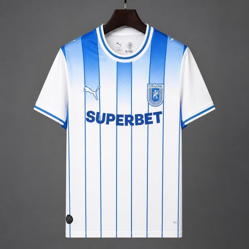 26/27 Universitatea Craiova White & Blue Stripes Home Jersey