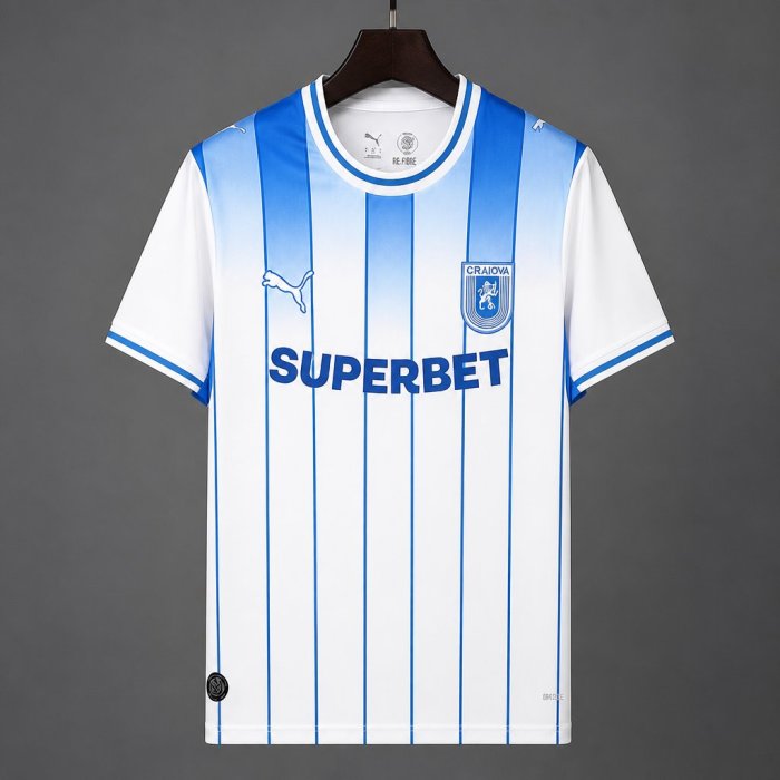 26/27 Universitatea Craiova White & Blue Stripes Home Jersey