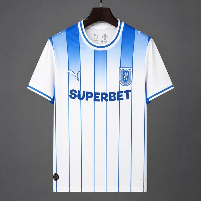 26/27 Universitatea Craiova White & Blue Stripes Home Jersey