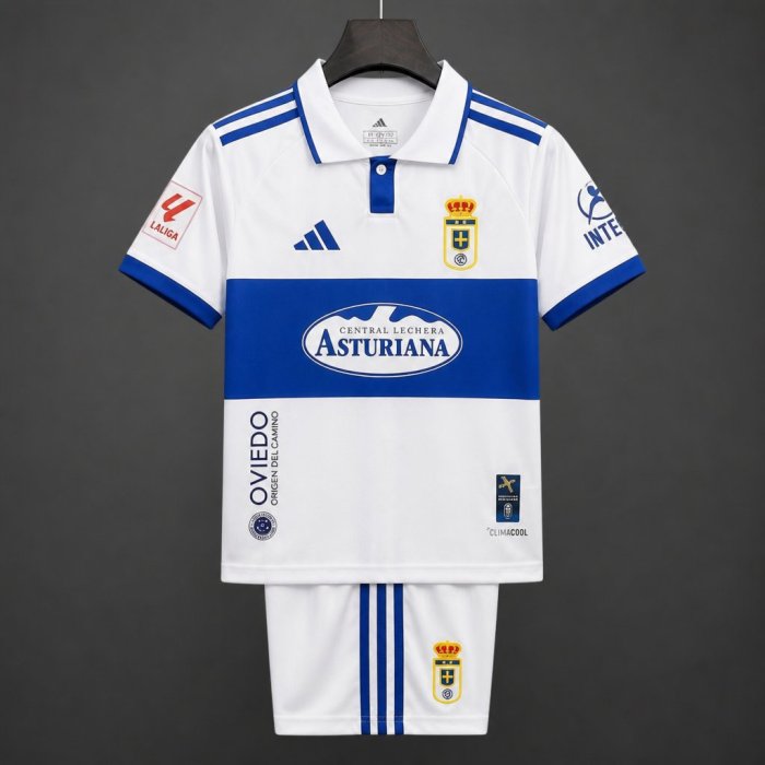 26/27 Kids Real Oviedo Home White&Blue Kit Jersey