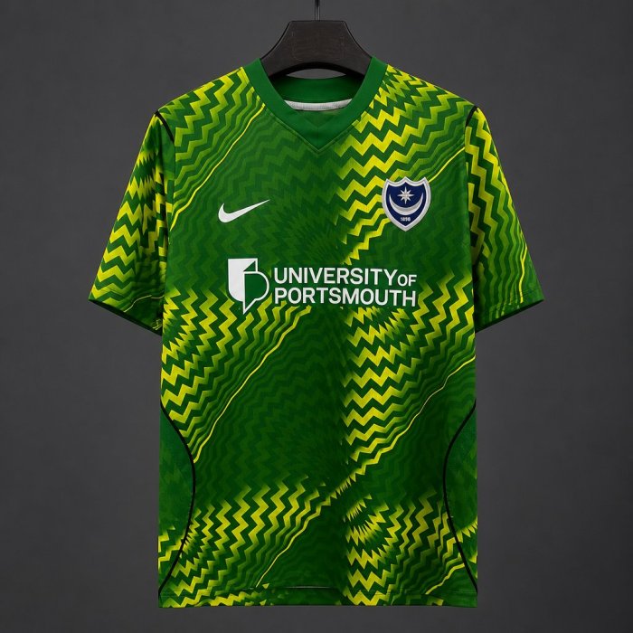 26/27 Portsmouth FC Goalkeeper Green with Yellow Zigzag Wave Pattern Jersey