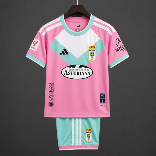 26/27 Kids Real Oviedo Third Pink&Teal  Kit Jersey