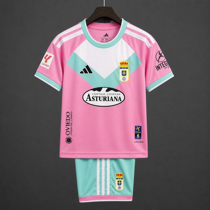 26/27 Kids Real Oviedo Third Pink&Teal  Kit Jersey
