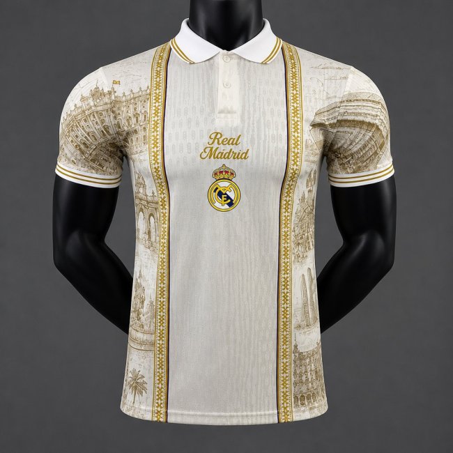 26/27 Real Madrid City Edition Cream with Gold and Polo Collar Jersey