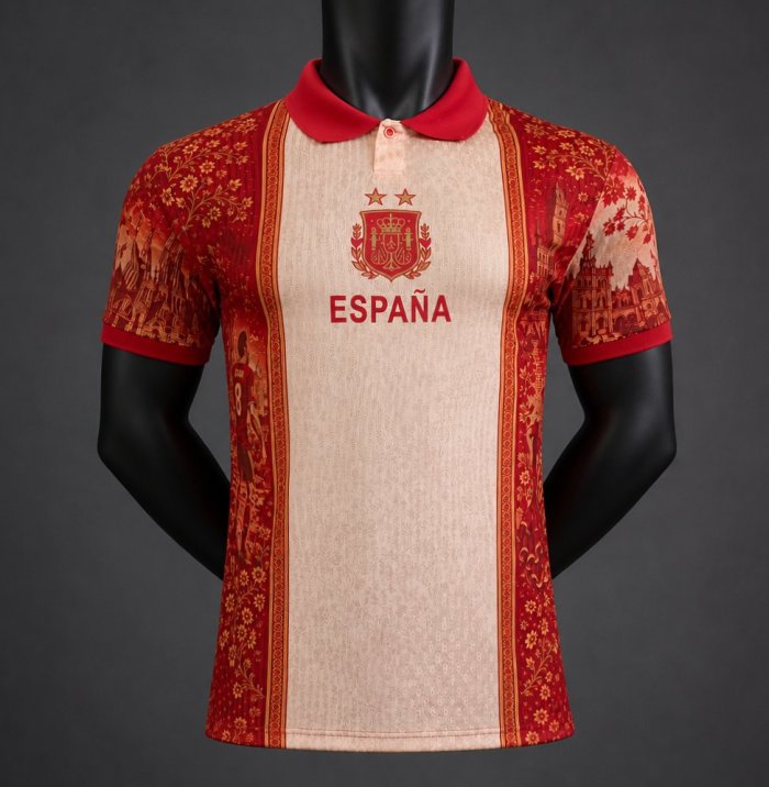 Player Version 2026 Spain National Team Away Heritage Pattern Jersey