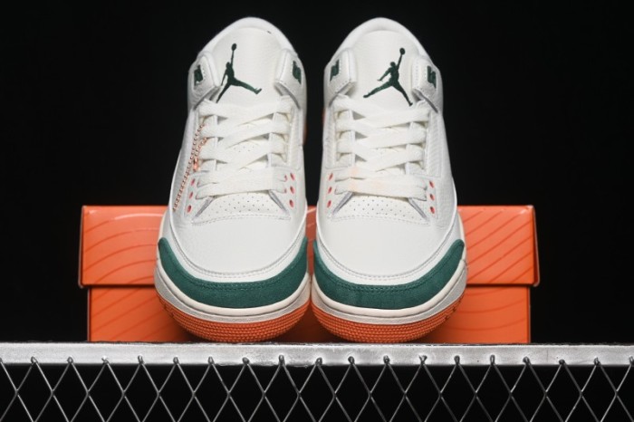 Nike Air Jordan 3 Retro  Miami  Solefly Collaboration White Green Orange Sneakers - IF4491-100