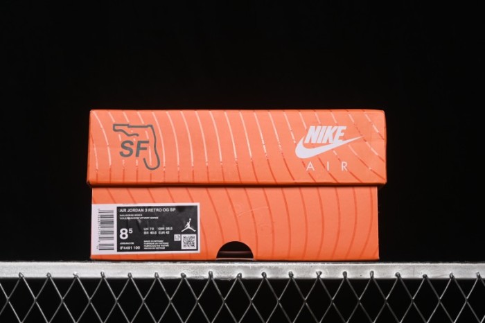 Nike Air Jordan 3 Retro  Miami  Solefly Collaboration White Green Orange Sneakers - IF4491-100