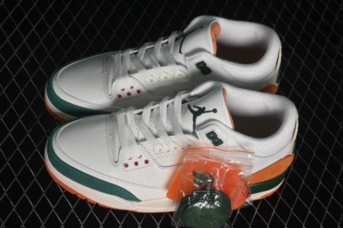 Nike Air Jordan 3 Retro  Miami  Solefly Collaboration White Green Orange Sneakers - IF4491-100