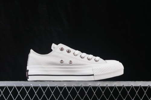 Converse All Star Platform Low-Top Casual Skate Shoes in Pure White with Chunky Sole - 5SE970