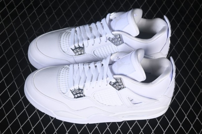 Nike Air Jordan 4 Retro PureMoney White Cat Leather Sneakers - 308497-100