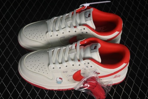 Nike SB Dunk Low Hello Kitty White Red Premium Custom Low-Top Skateboard Shoes - FV3694-011